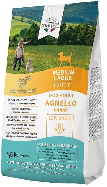 Marpet Aequilibriavet Low Grain Cordero Pienso seco para perros adultos de tamaño mediano-grande Saco de 1,5 kg