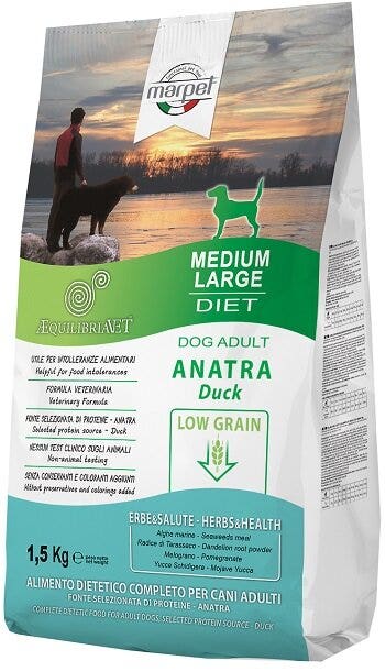 Marpet Aequilibriavet Low Grain Pato - Pienso seco para perros adultos de tamaño mediano-grande - Saco de 1,5 kg
