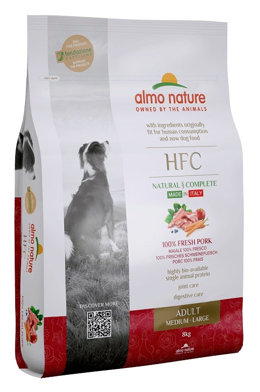 Almo Nature HFC Adult Croquetas de cerdo para perros adultos de tamaño mediano y grande, saco de 8 kg