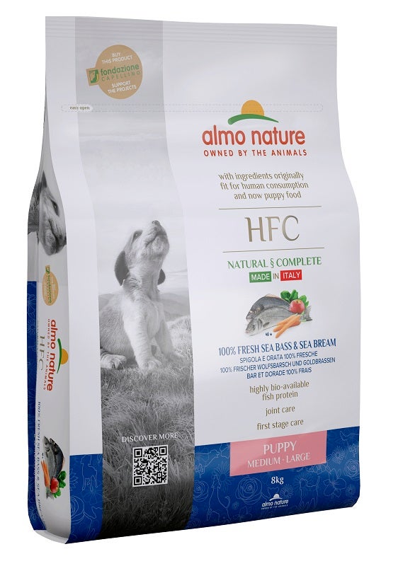 Almo Nature HFC Puppy Lubina y Dorada para cachorros de razas medianas y grandes, saco de 8 kg