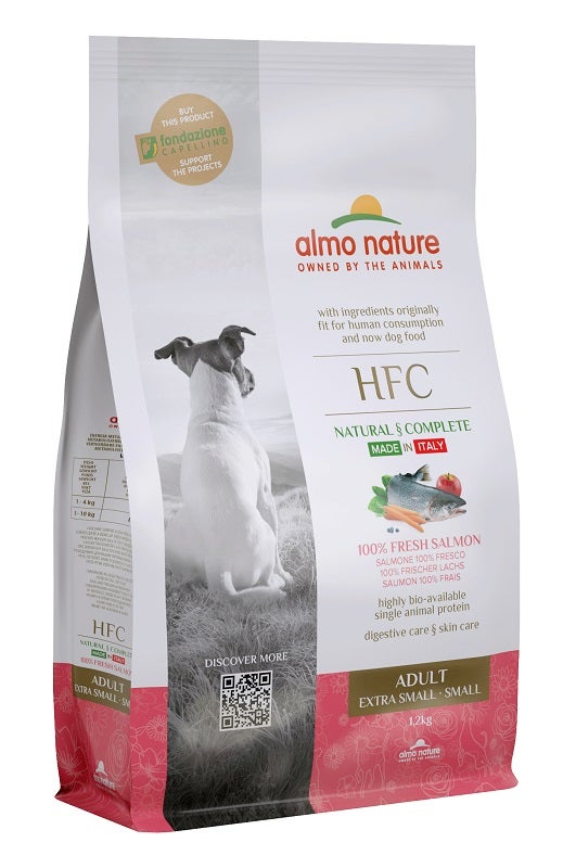 Almo Nature HFC Adult Croquetas de salmón para perros adultos de tamaño mini y pequeño, saco de 1,2 kg