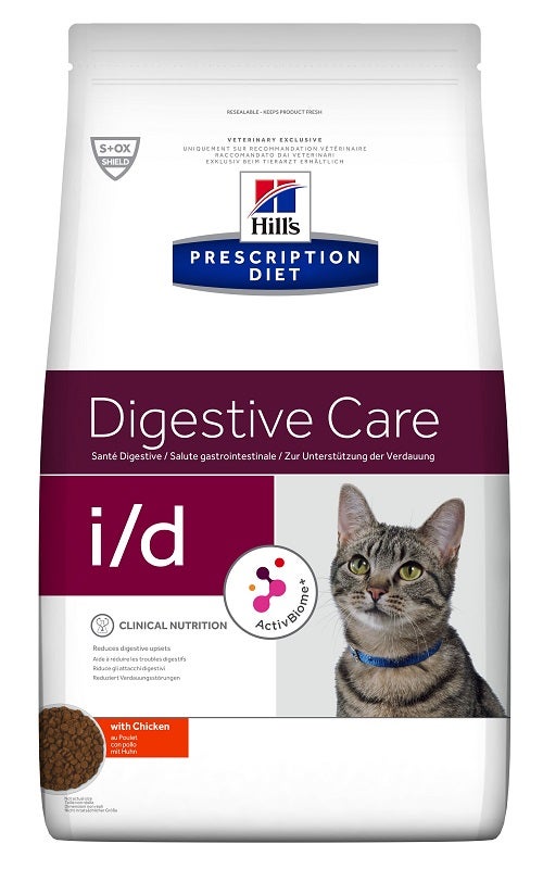 Hill's Prescription Diet I/D Digestive Care Croquetas de pollo para gatos, bolsa de 400 g