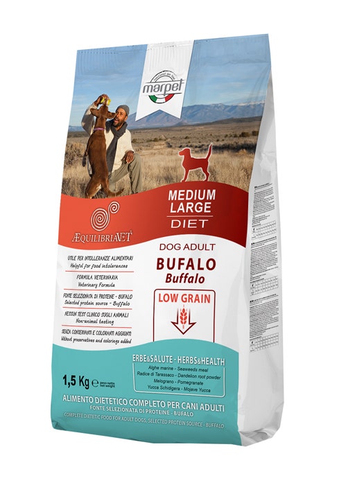 Marpet Aequilibriavet Alimento Seco Búfalo Bajo en Grano para Perros Adultos Tamaño Mediano Grande Bolsa 1,5Kg-1