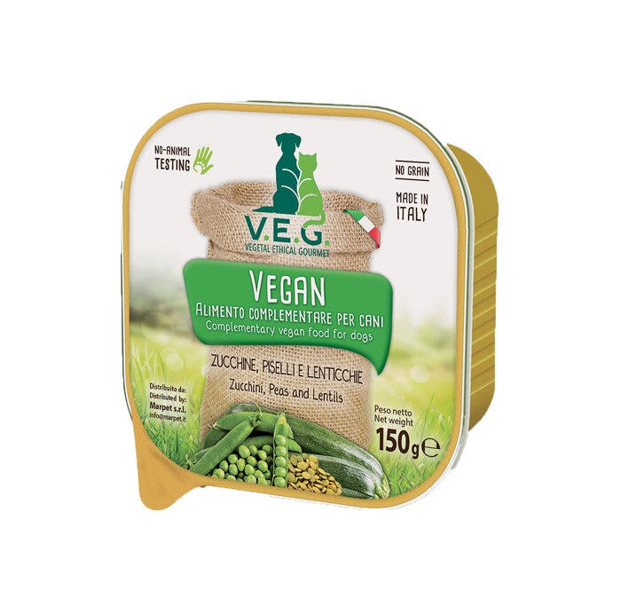 Marpet Vegan Dog Zucchine/Piselli/Lenticchie Cibo Umido Per Cani Adulti Vaschetta 150g