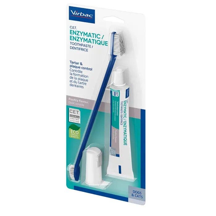 Virbac Kit de pasta dentífrica enzimática + cepillo para perro/gato, 1 kit
