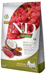 N&D Quinoa Dog Skin & Coat, pienso seco de pato, coco y cúrcuma para perros adultos de tamaño mini, 800 g