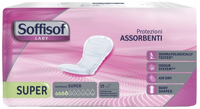 Soffisof Lady Air Dry Compresas para Incontinencia Super 15 Unidades