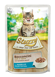 Stuzzy Bocaditos con nasello, comida húmeda para gatos adultos, sobre de 85 g