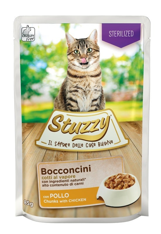 Stuzzy Sterilized Bocaditos con Pollo para Gatos Adultos, Sobre de 85 g