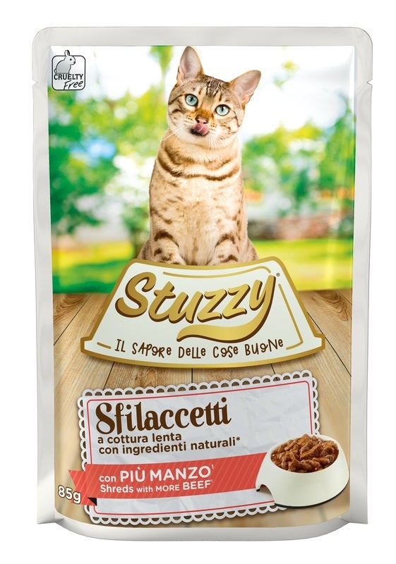 Stuzzy Tiras con más ternera, comida húmeda para gatitos, sobre de 85 g