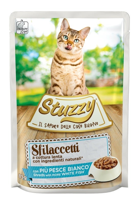 Stuzzy Tiras con más pescado blanco Comida húmeda para gatos adultos Sobres de 85 g