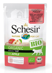 Schesir Organic Bio Paté de ternera con pollo y manzana para gatos adultos, sobre de 85 g