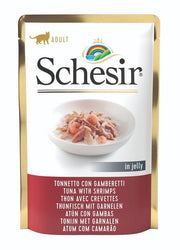 Schesir Tonnetto con gambas en gelatina, comida húmeda para gatos adultos, sobre de 85 g