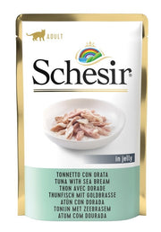 Schesir Atún con dorada en gelatina, comida húmeda para gatos adultos, sobre de 85 g