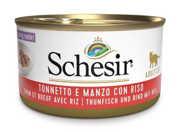 Schesir Comida Húmeda de Atún con Carne y Arroz para Gatos Adultos Lata 85g-1