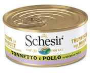 Schesir Atún y Pollo en Caldo de Pescado Comida Húmeda para Gatos Adultos Lata 70g-1