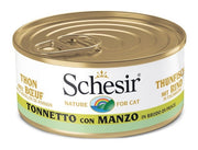 Schesir Atún con Carne de Vacuno en Caldo de Pescado Comida Húmeda para Gatos Adultos Lata 70g-1