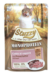 Stuzzy Monoprotein Bocaditos con jamón cocido para gatos adultos, sobre de 85 g