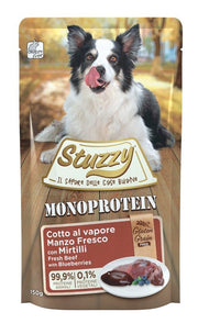 Stuzzy Monoprotein Bocaditos con ternera y arándanos Comida húmeda para perros adultos Bolsita de 150 g