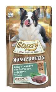 Stuzzy Monoprotein Ternera Fresca con Acelgas, Comida Húmeda para Perros Adultos, Bolsita de 150 g