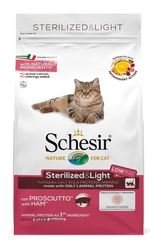 Schesir Croquetas Esterilizadas&Light con Jamón para Gatos Adultos Bolsa 1,5kg-1