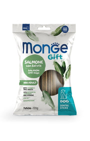 Monge Dental Sticks de salmón con salvia para perros adultos mini 120 g