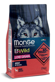 Monge B Wild Low Grain All Breeds con Cervo Cibo Secco Per Cani Adulti Sacco 2,5 Kg