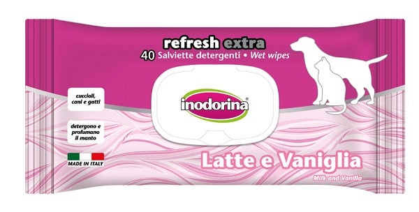 Inodorina Refresh Toallitas Limpiadoras Extra Leche y Vainilla para Perros/Gatos 40 Toallitas-1