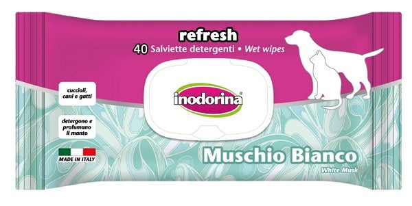 Inodorina Toallitas Limpiadoras de Almizcle Blanco para Perros y Gatos 40 Piezas-1