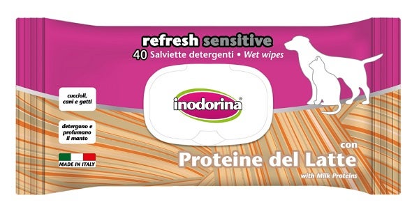 Inodorina Refresh Toallitas Limpiadoras Sensibles con Proteínas de Leche para Perros/Gatos 40 Toallitas-1