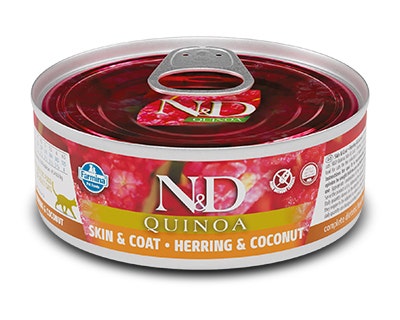 Farmina Natural & Delicious Quinoa Skin & Coat Arenque y Coco para Gatos Adultos 80g-1