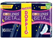 Lines Seta Ultra Absorbentes de Noche con Alas, Paquete Doble, 16 unidades