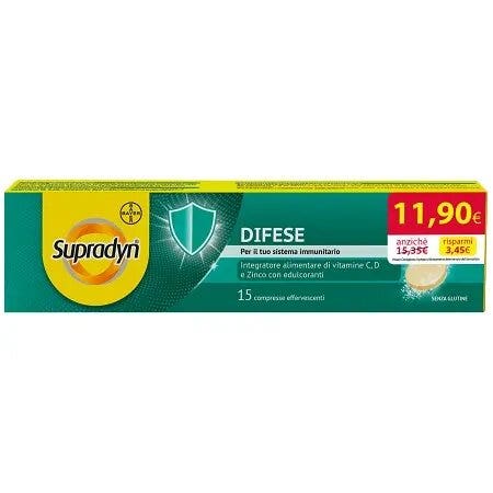 Supradyn Defensas para el sistema inmunitario con vitamina C, D y zinc, 15 comprimidos efervescentes