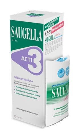 Saugella Acti3 Limpiador Íntimo 250ml + 3 Tampones-2