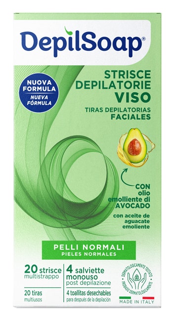 Depilsoap 20 bandas depilatorias para el rostro, piel normal