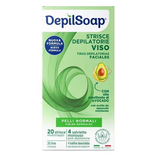 Depilsoap 20 bandas depilatorias para el rostro, piel normal