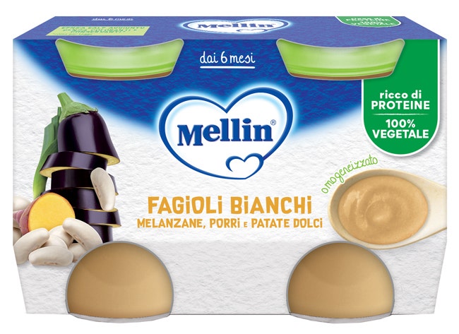 Mellin Puré de judías blancas y berenjenas 2x130 g 6 meses+