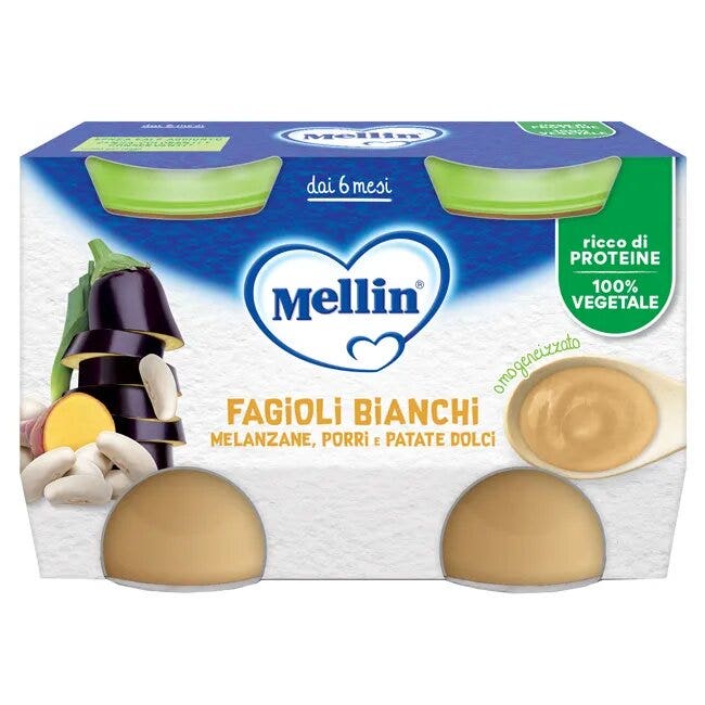 Mellin Puré de judías blancas y berenjenas 2x130 g 6 meses+