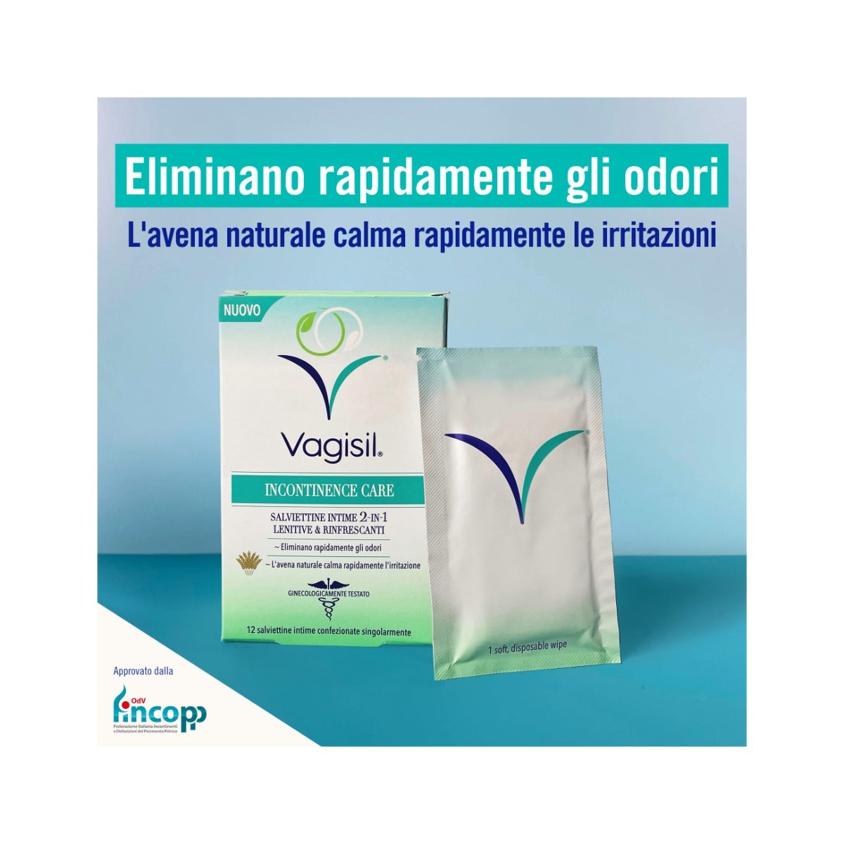 Vagisil Cuidado de la Incontinencia 12 Toallitas Intimas Calmantes y Refrescantes
