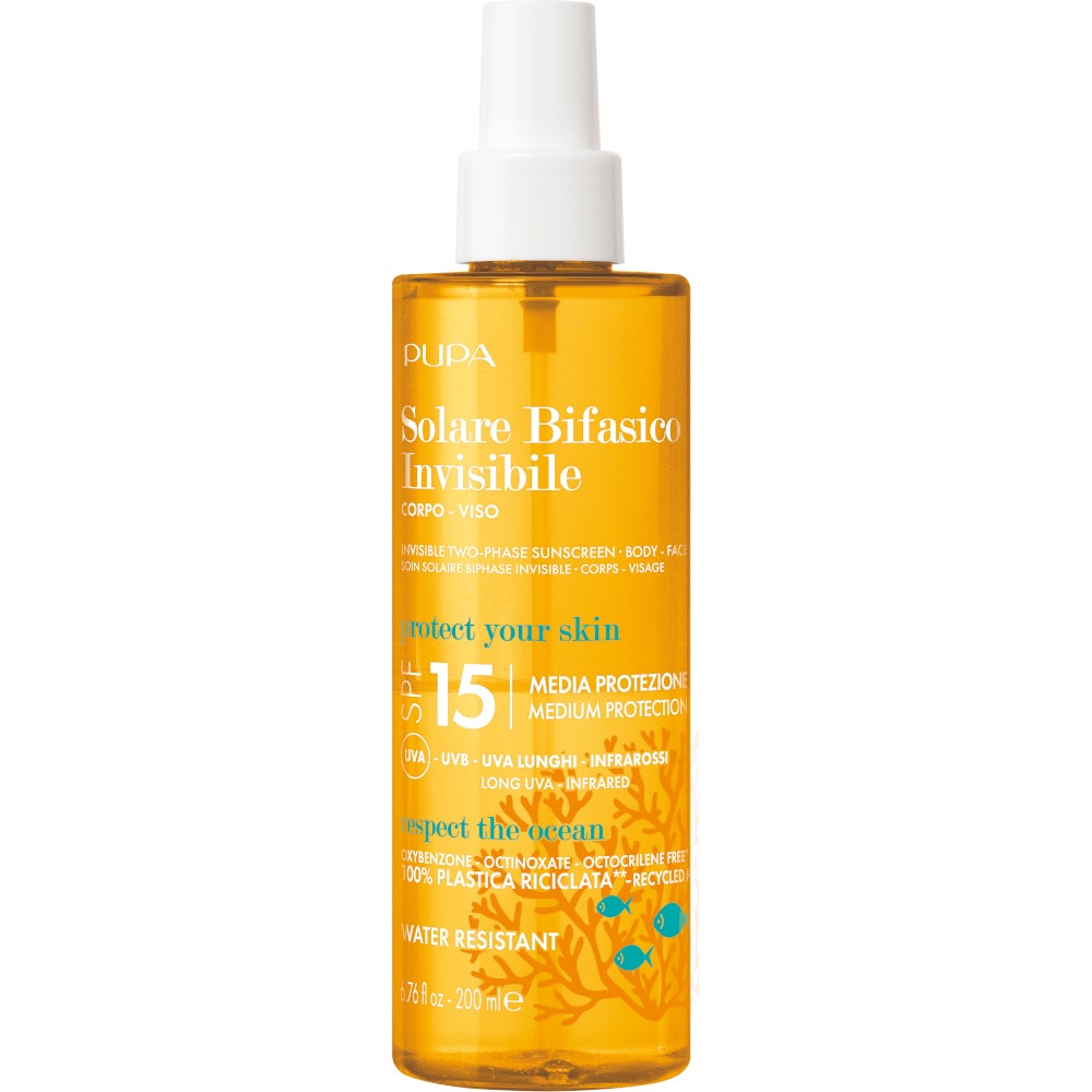 Pupa Protector Solar Bifásico Invisible para Cuerpo y Rostro SPF15 200 ml