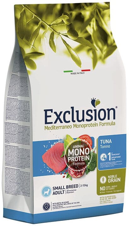 Dorado Exclusion Mediterraneo Monoprotein Noble Grain Adult Small Breed Con Tonno Cibo Secco Per Cani 500g