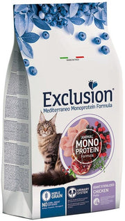 Exclusion Mediterraneo Monoprotein Noble Grain Giant Sterilized para gatos esterilizados. Pienso seco de pollo para gatos esterilizados, 1,5 kg