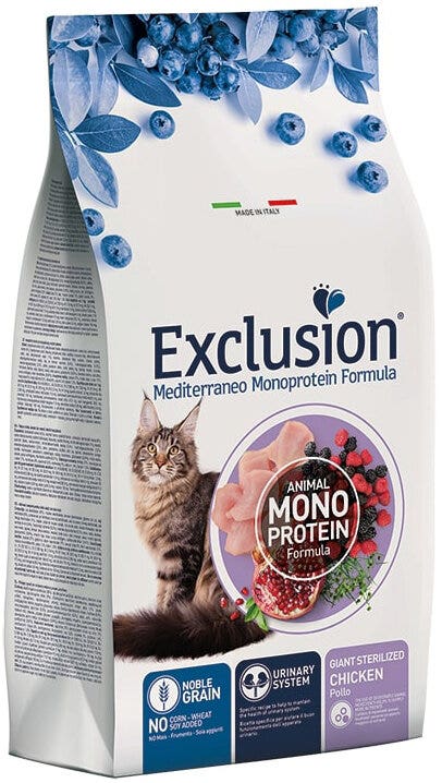 Exclusion Mediterraneo Monoprotein Noble Grain Giant Sterilized para gatos esterilizados. Pienso seco de pollo para gatos esterilizados, 1,5 kg