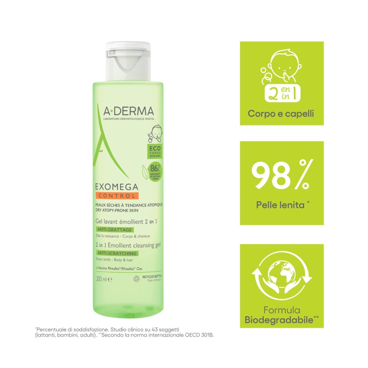 A-Derma Exomega Control Gel Limpiador Emoliente 2 en 1 200 ml