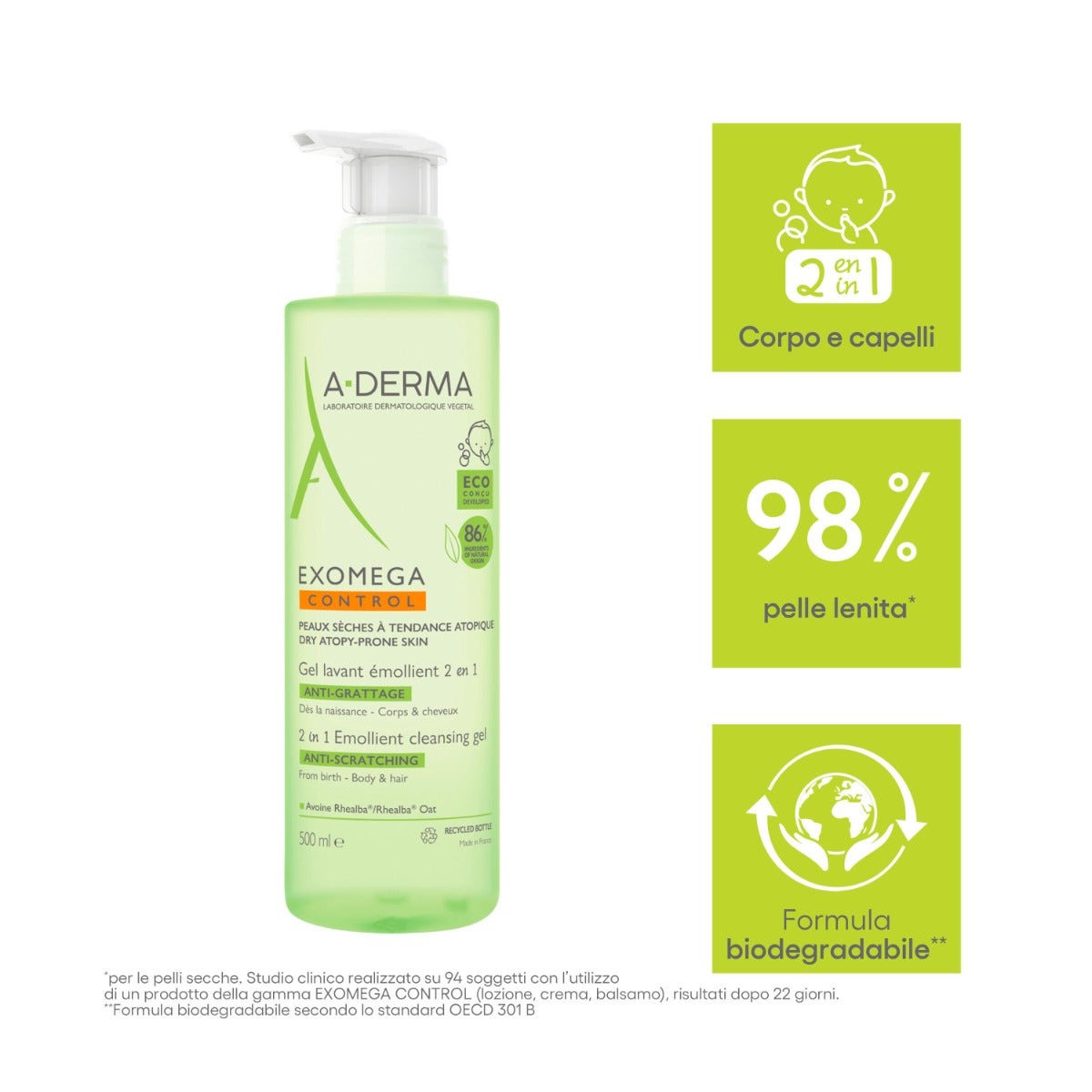 A-Derma Exomega Control Gel Limpiador Emoliente 2 En 1 500ml-4