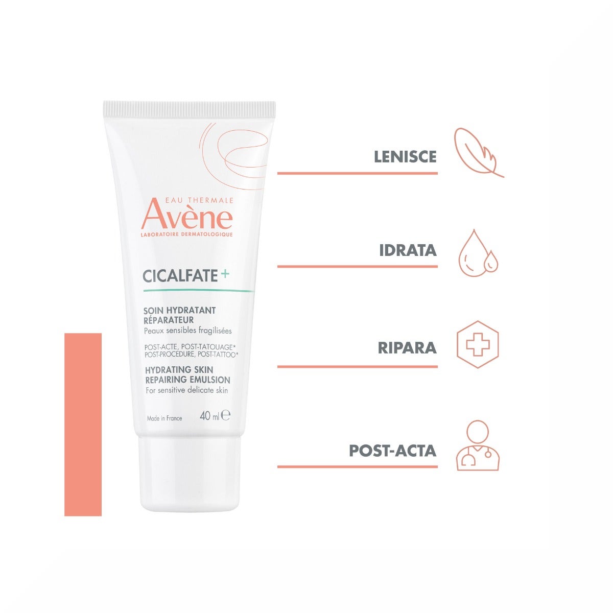 Avene Cicalfate+ Hidratante reestructurante para después de una cirugía o un tatuaje 40 ml