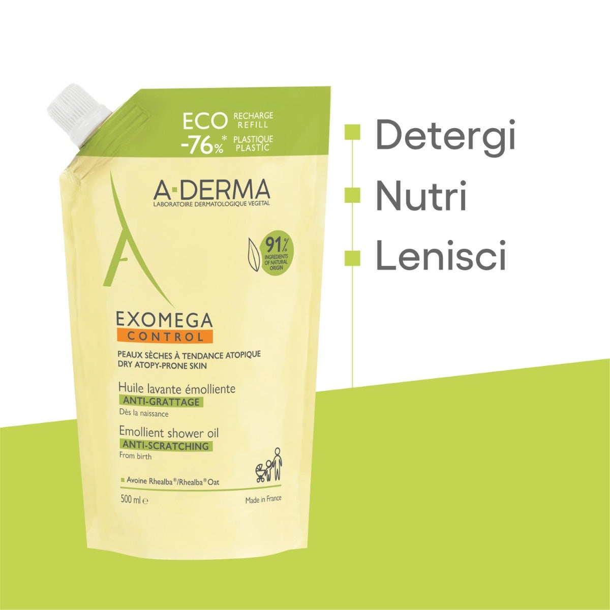 A-Derma Exomega Control Aceite Limpiador Emoliente Recambio 500 ml