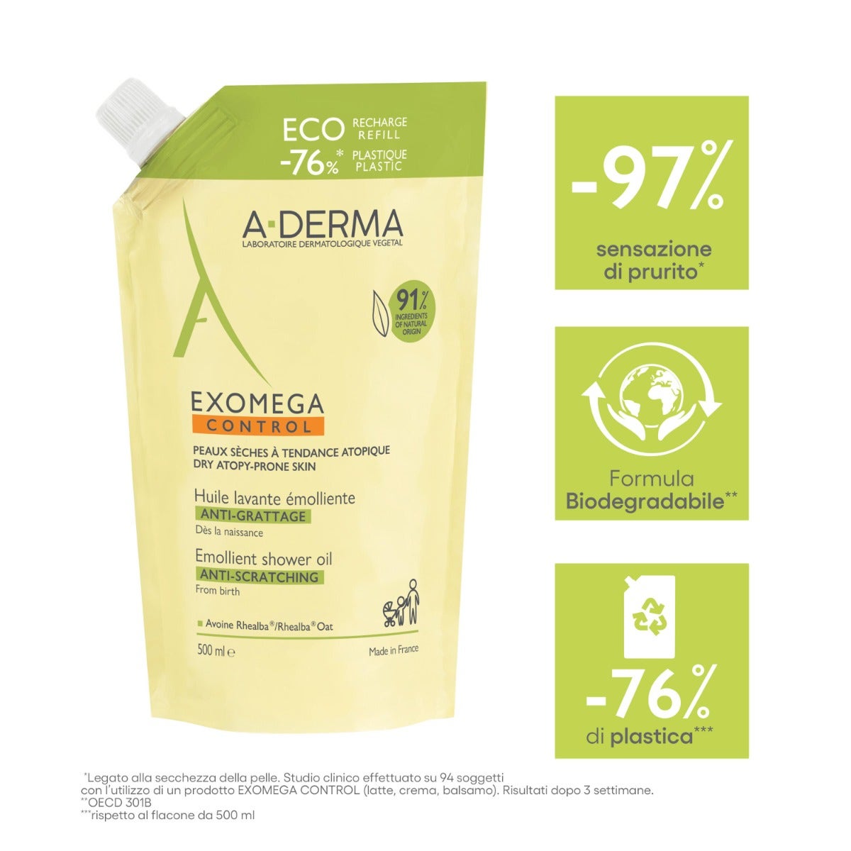 A-Derma Exomega Control Aceite Limpiador Emoliente Recambio 500 ml