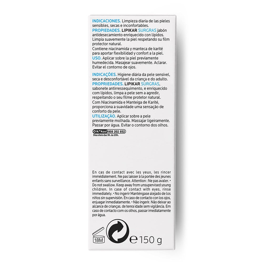 La Roche-Posay Lipikar Surgras Pan Fisiológico Nutritivo 150 g-3