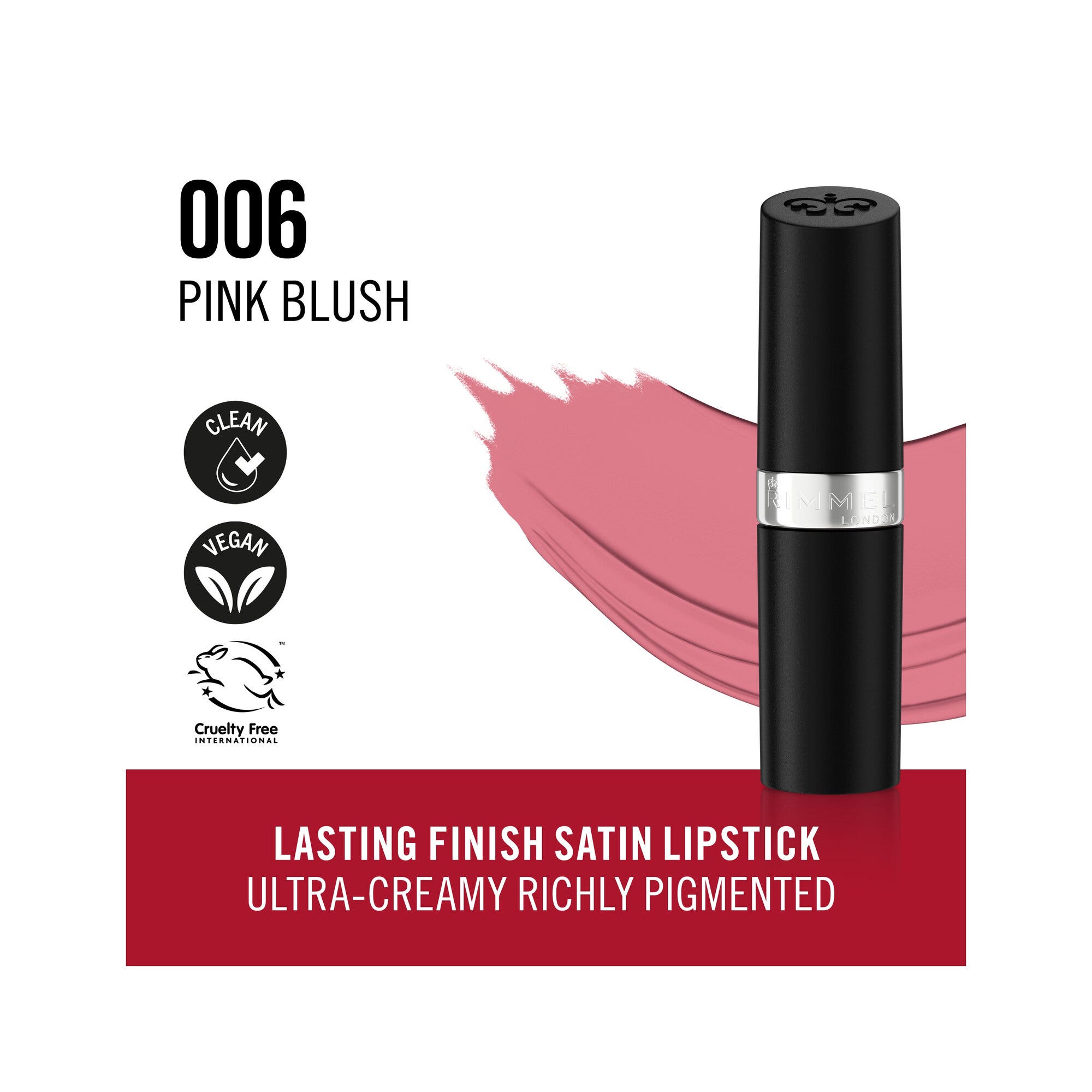 Rimmel Lasting Finish Rossetto Satinato Idratante Formula Vegana 4g 006 Pink Blush